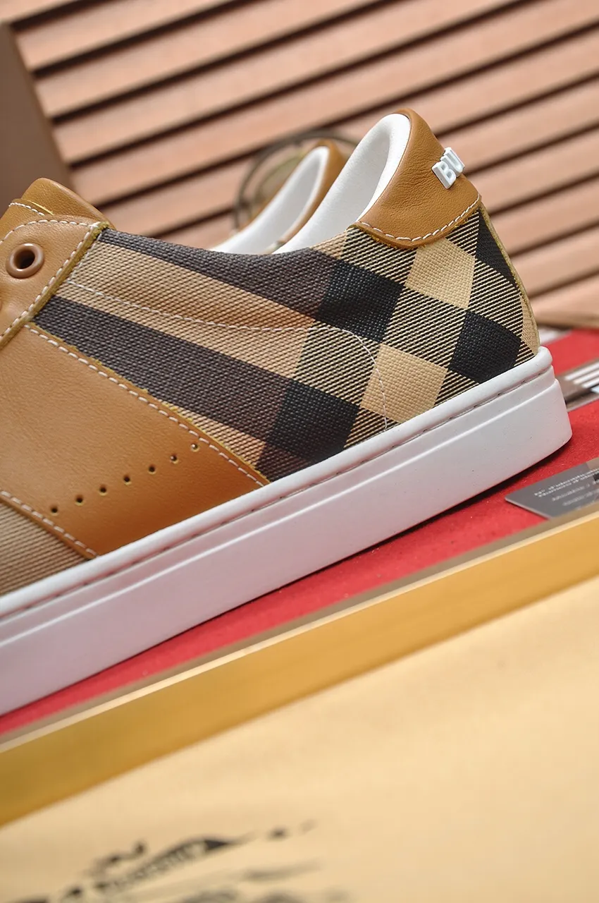 Men's shoes💰480💶[Burberry] (cowhide lining) classic low-top sneakers｜Imported cowhide with classic plaid fabric｜Cow leather lining｜Original outsole｜Fine workmanship and comfortable to wear Size: 38-44 (customized at 45)